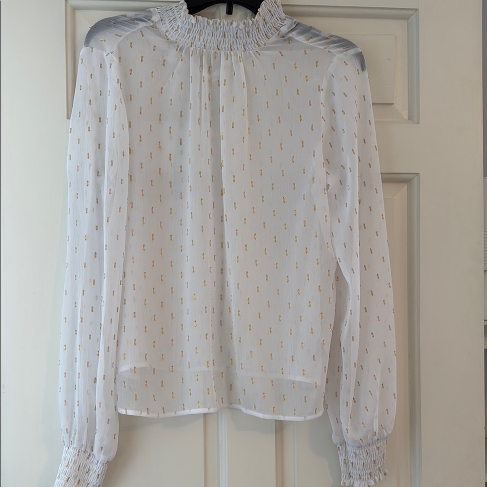 Express White Blouse with Gold Accents